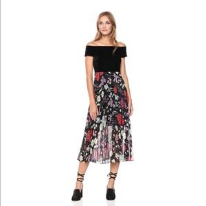 Donna Morgan Floral and Velvet Off Shoulder Dress